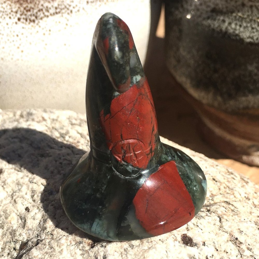 Genuine Bloodstone Witch's Hat Figurine Medium